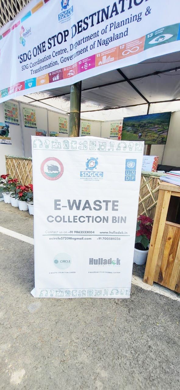 e-waste collection bin set up by the SDG Coordination Centre at the Hornbill Festival site, Naga Heritage Village, Kisama. (Morung Photo)
